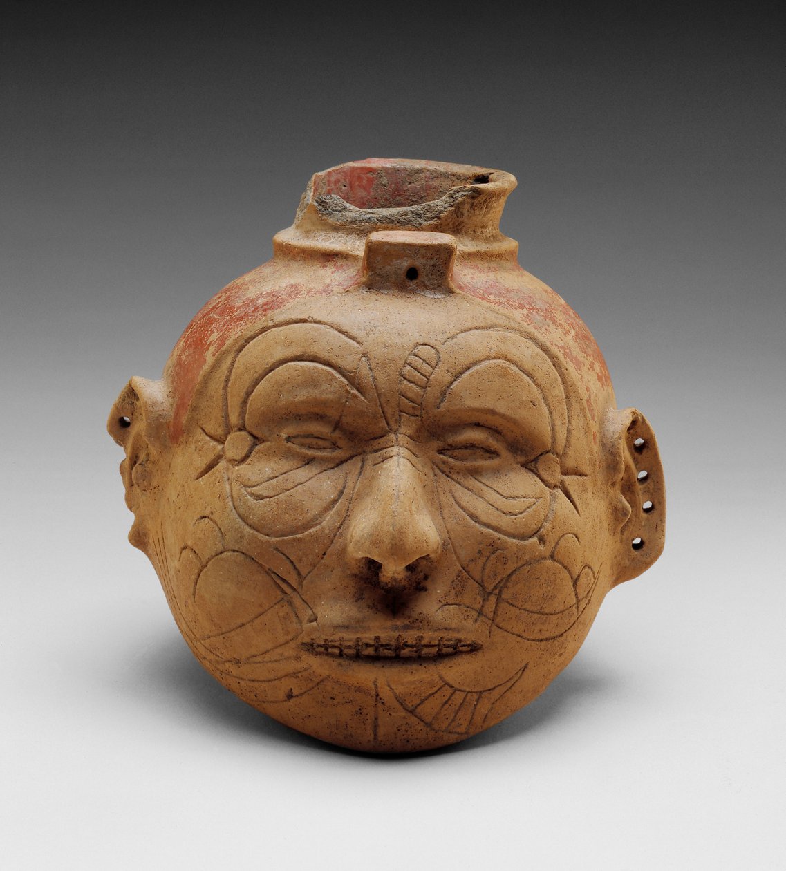 Head Effigy Vessel (kırmızı slip pigmentli buffware) by School American