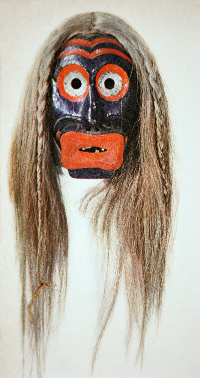 Iroquois Maskesi (ahşap ve saç) by School American
