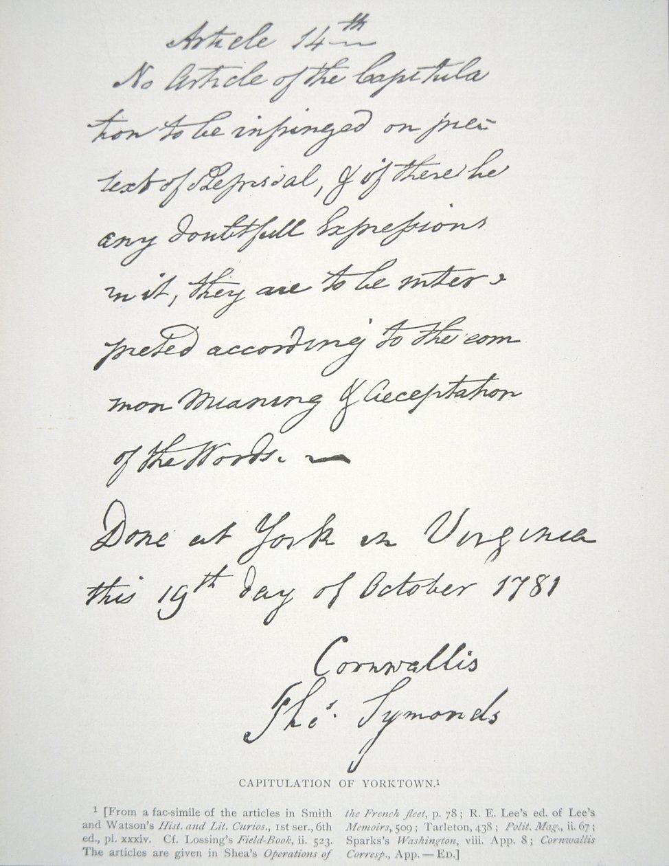 Lord Cornwallis tarafından imzalanan Yorktown Kapitülasyon Mektubu by School American