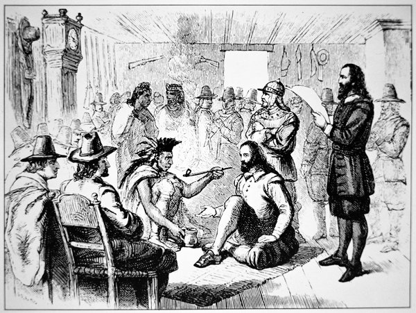 Wampanoag halkının şefi Massasoit, barış çubuğunu 1621