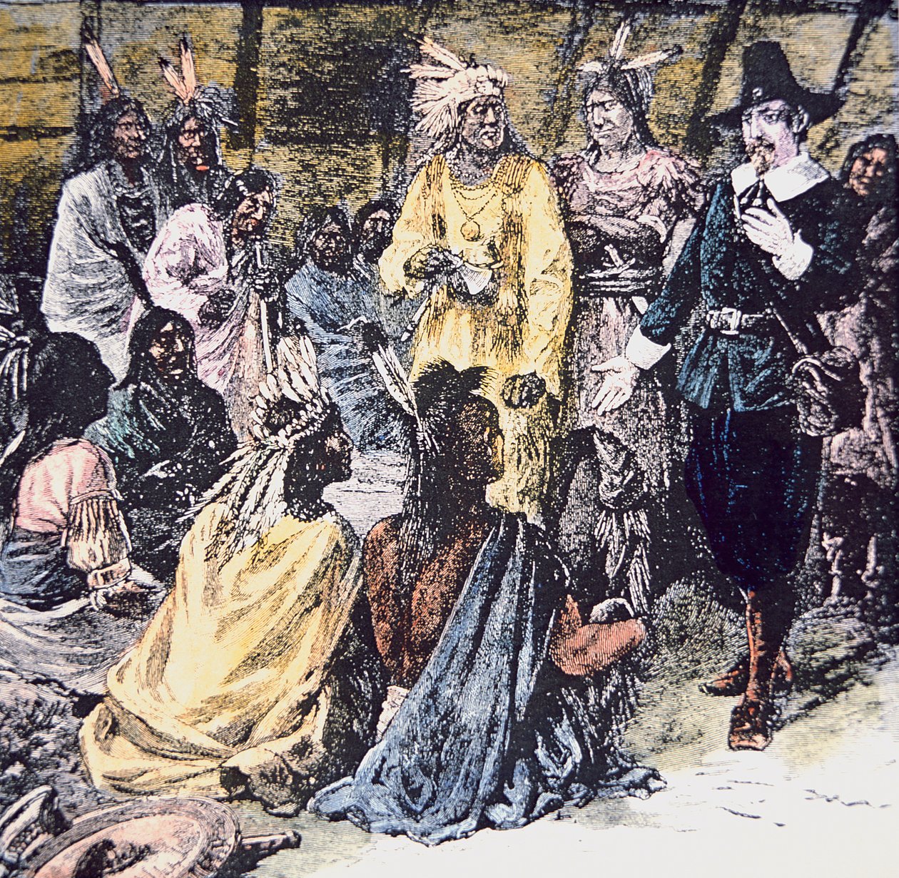 Roger Williams gerekli araziyi Narragansett Kızılderililerinden satın aldı (renkli taş) by School American