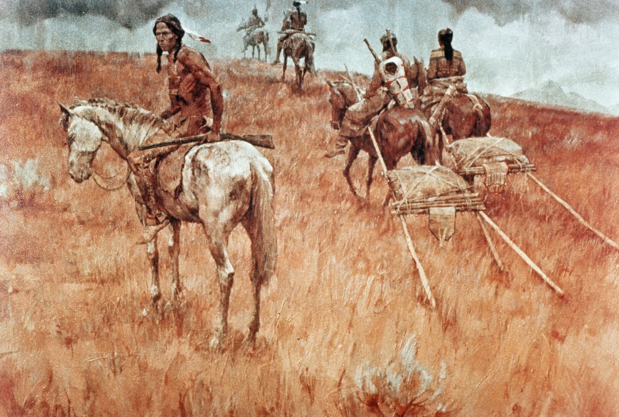 Siyu Kızılderilileri Hareket Halinde (tuval üzerine yağlı boya) by School American