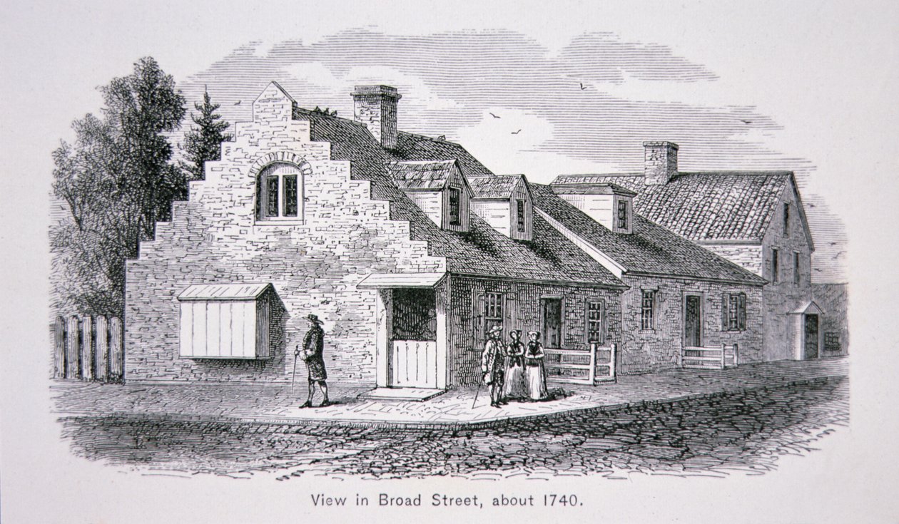 Broad Street görünümü, New York c.1740 (lito) by School American
