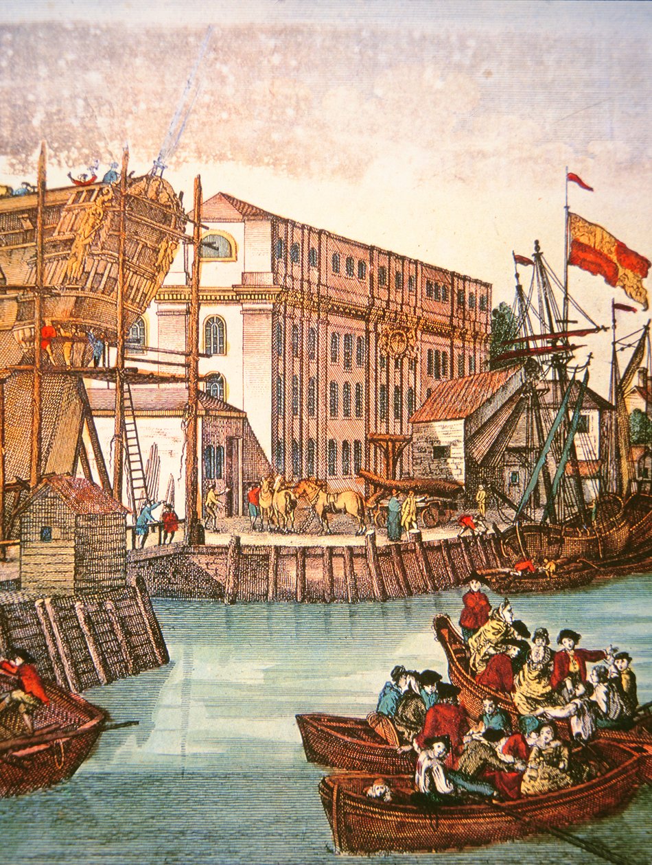 18. yüzyılın ortalarında New York limanının görünümü (renkli taş) by School American