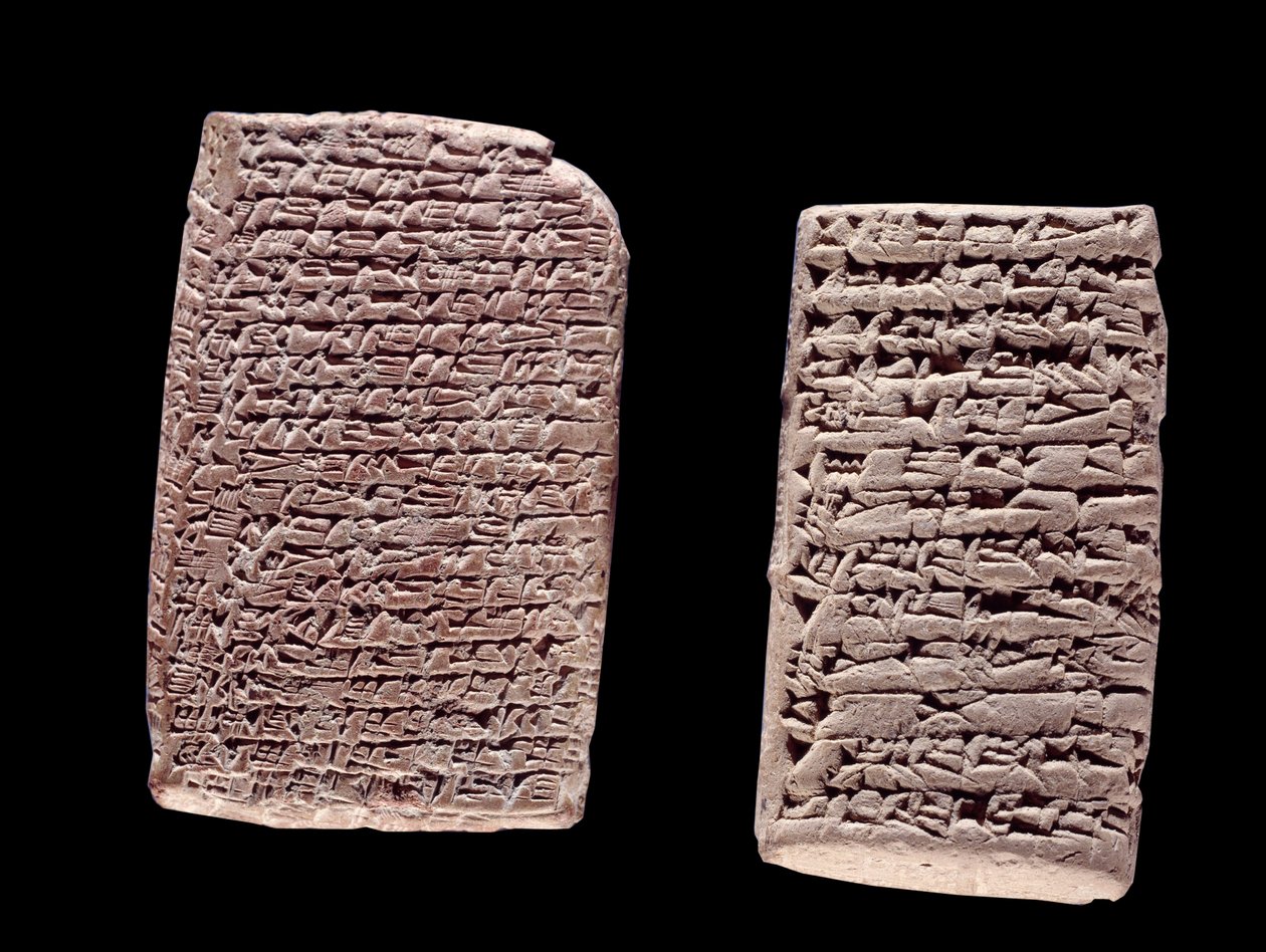 Mezopotamya: Bir ticaret sözleşmesinin Asur tabletleri (solda) (M.Ö. Paris, Brieux Koleksiyonu by School Assyrian