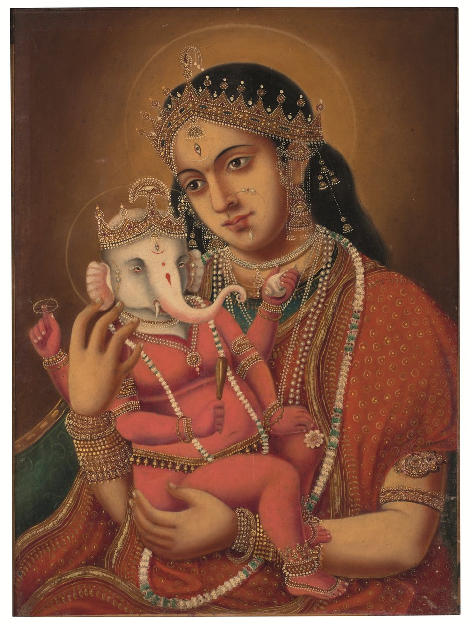 İsimsiz (Ganesh Janani), c. 19. yüzyılın sonları (tuval üzerine yağlıboya) by School Bengali