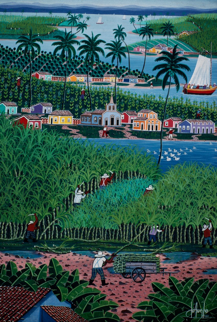 Bambu hasadı tasvir eden naif sanat resmi, Bahia Eyaleti, Brezilya by School Brazilian