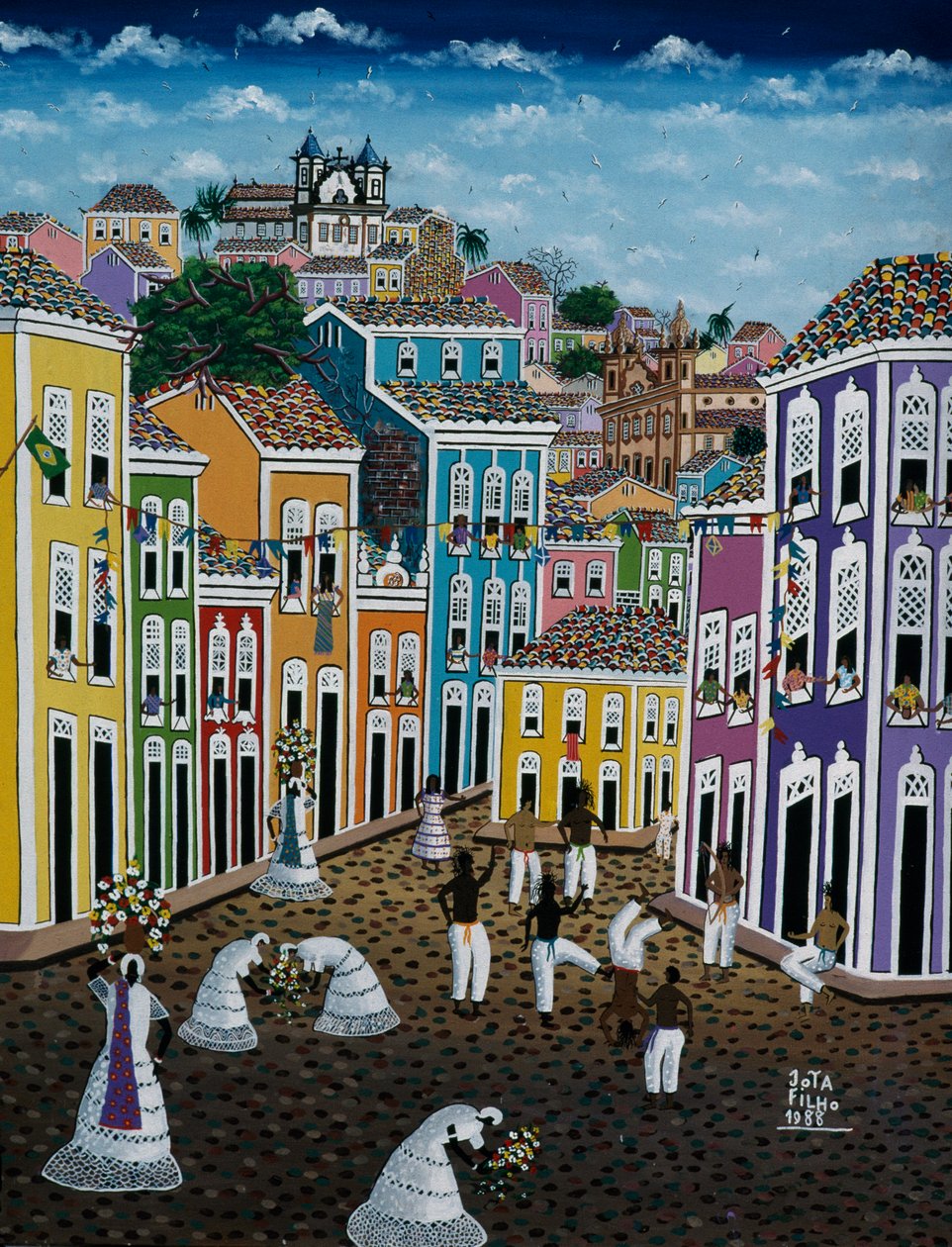 Sokak sahnesini betimleyen saf sanat resmi, Bahia Eyaleti, Brezilya by School Brazilian