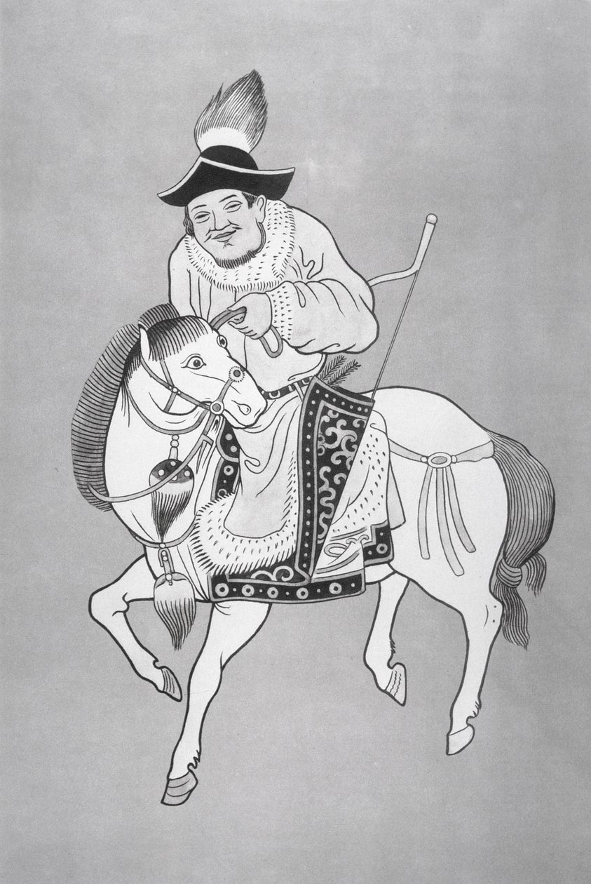 Çinli bir çizimden sonra bir Moğol atlı okçusu (litho) by School Chinese
