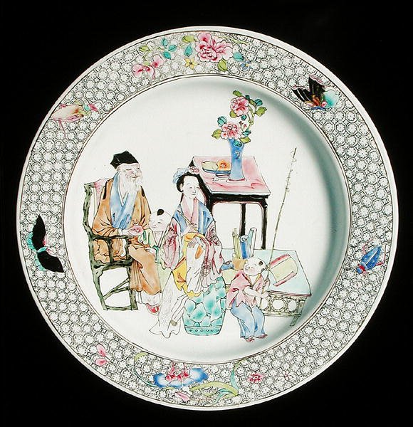 Bir aile gülü yumurta kabuğu tabağı, c.1730 (porselen) by School Chinese