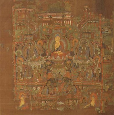 Bölüm 1.iii.02 Bhaisajyaguru Cenneti, 8.-9. yüzyıl, Tunhuang (ipek üzerine kumaş boyası) by School Chinese