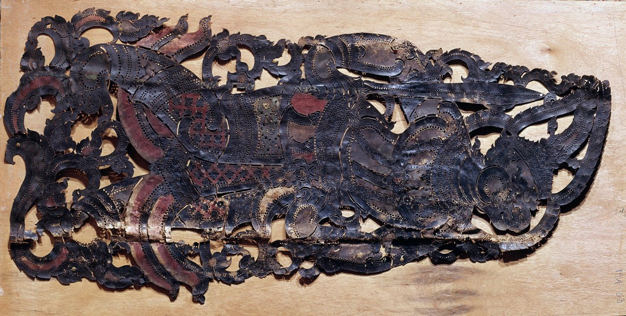 Çin sanatı: Nang döneminin tiyatro gösterileri sırasında Çin gölgelerinin oynanması için kesilmiş sığır derisi. Paris, Guimet Müzesi, Asya Sanatları Müzesi by School Chinese