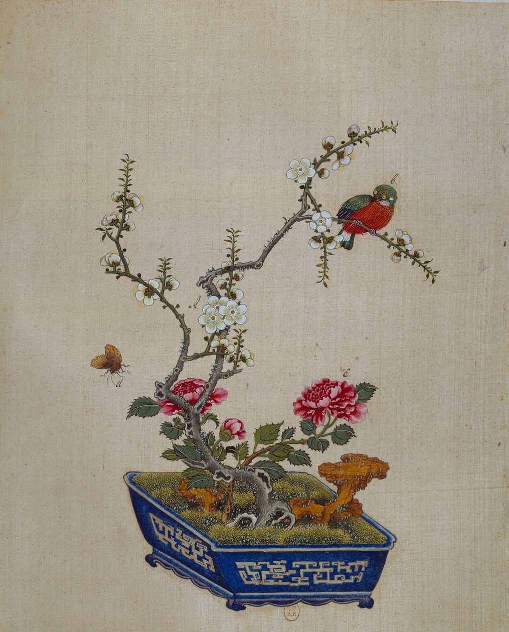 Çin sanatı: çiçekler ve kuşlar (bonzai). 18. yüzyıl ipek boyama. Paris, B.N. by School Chinese