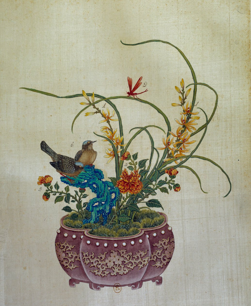 Çin sanatı: çiçekler ve kuşlar. 18. yüzyıl ipek boyama. Paris, B.N. by School Chinese