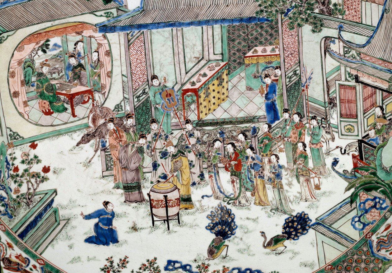 Çin sanatı: konserli geleneksel parti. Porselen üzerine boyama. 18. yüzyıl. Paris, Guimet Müzesi, Ulusal Asya Sanatları Müzesi by School Chinese