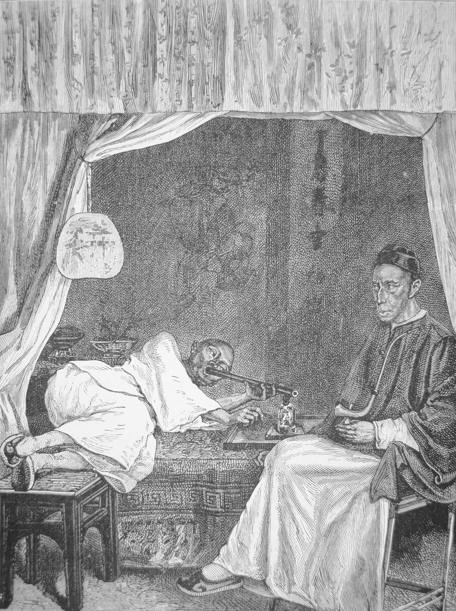 Çinli afyon tiryakileri, 1875 gravür (litho) by School Chinese