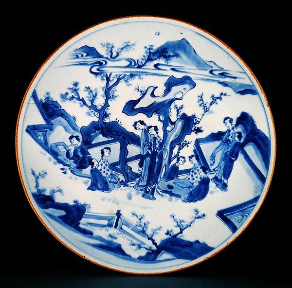Sıraltı mavisine boyanmış, kadın figürlü tabak, Geçiş dönemi, c.1640 (porselen) by School Chinese
