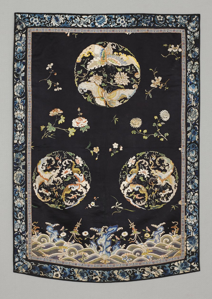 Askılı, c.1750-1800 (Nakışlı ipek (saten dikiş), doğal ve sentetik boyalar) by School Chinese