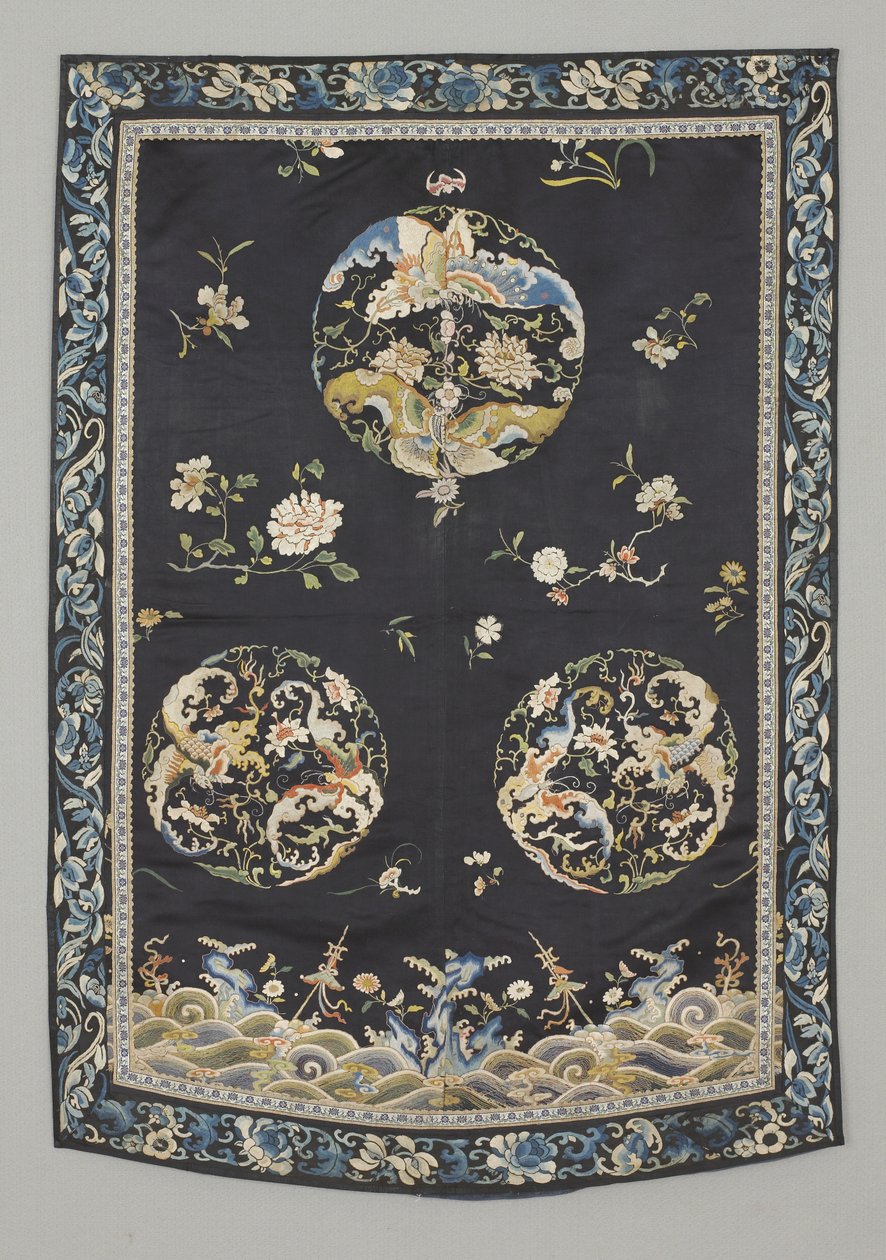 Askılı, c.1750-1800 (Nakışlı ipek (saten dikiş), doğal ve sentetik boyalar) by School Chinese