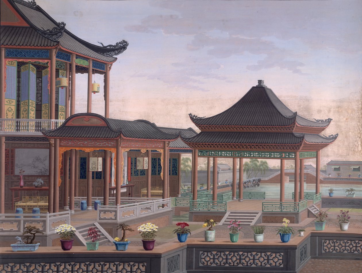 Çinli Yetkilinin Evi, c.1800-05 (kağıt üzerinde opak sulu boya) by School Chinese