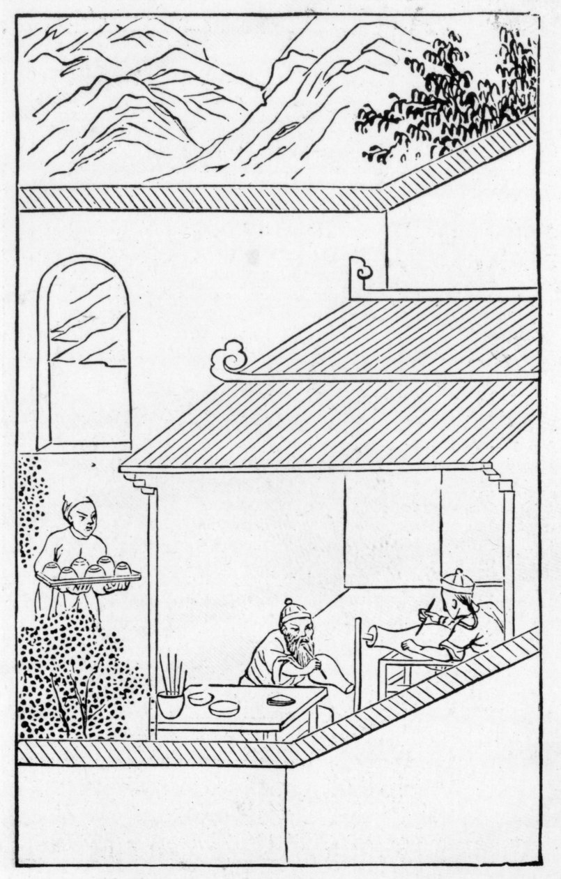 Çin (lito) imalatına ilişkin bir dizi resimden vazolara mavi çiçekler boyamak (tüm seri için bkz. 384116 ve 384117) by School Chinese