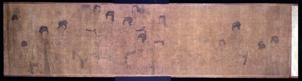 Saray Hanımları Boş Zaman Ellerinde Kaydırma, müzik yapan hanımların detayı, Wen-chu Chou (fl.970) tarafından orijinalinden sonra Güney Sung dönemi, c.1140 (ipek üzerine mürekkep ve pigment) (ayrıca bkz. 114251) by School Chinese