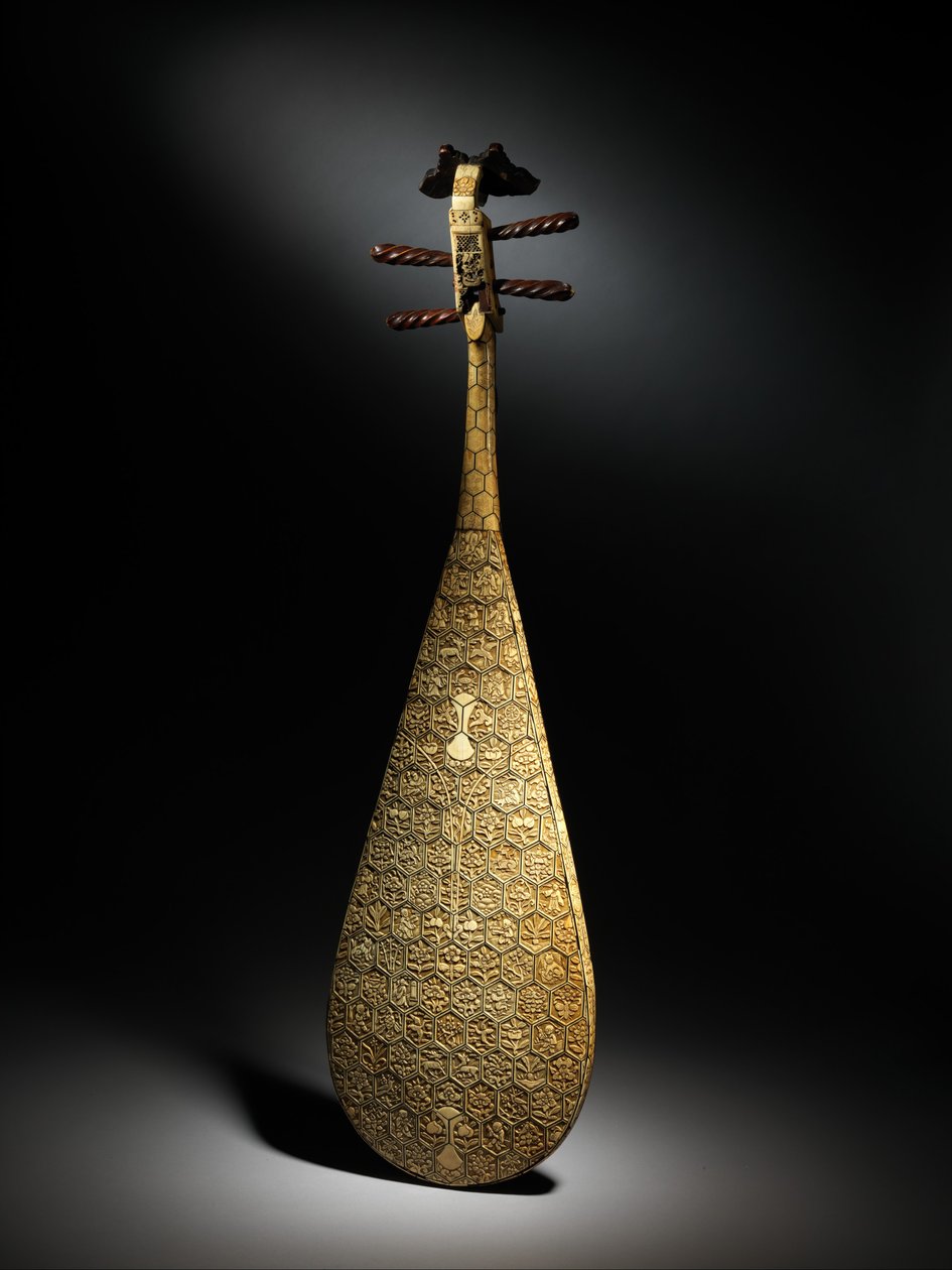 Pipa, c.1600 (ahşap, fildişi, kemik, ipek) by School Chinese