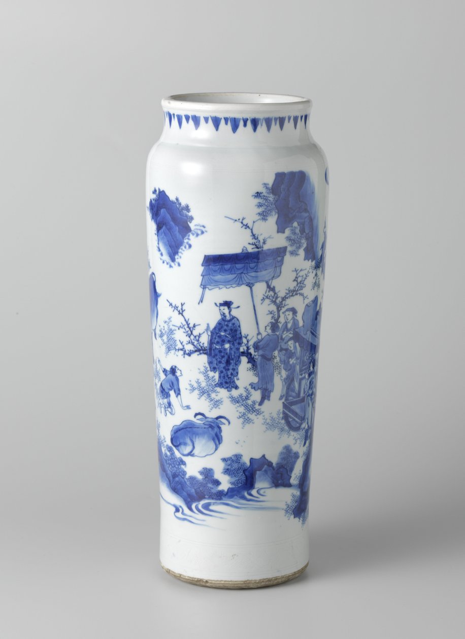 Sürekli bir manzara içinde figürlerle Rolwagen, c. 1635-50 (boyalı porselen) by School Chinese
