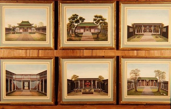 Altı Çin Köşkü ve Avlu Sahnesi Seti, c.1780 (suluboya) by School Chinese