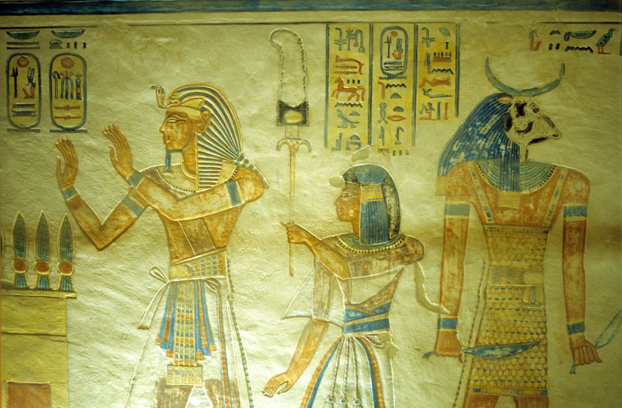 Eski Mısır, Resim/Oyma, Amon hir Khopshef Mezarı, Ramses III, oğlu Amon-Hir ile birlikte sancak taşıyor by School Egyptian
