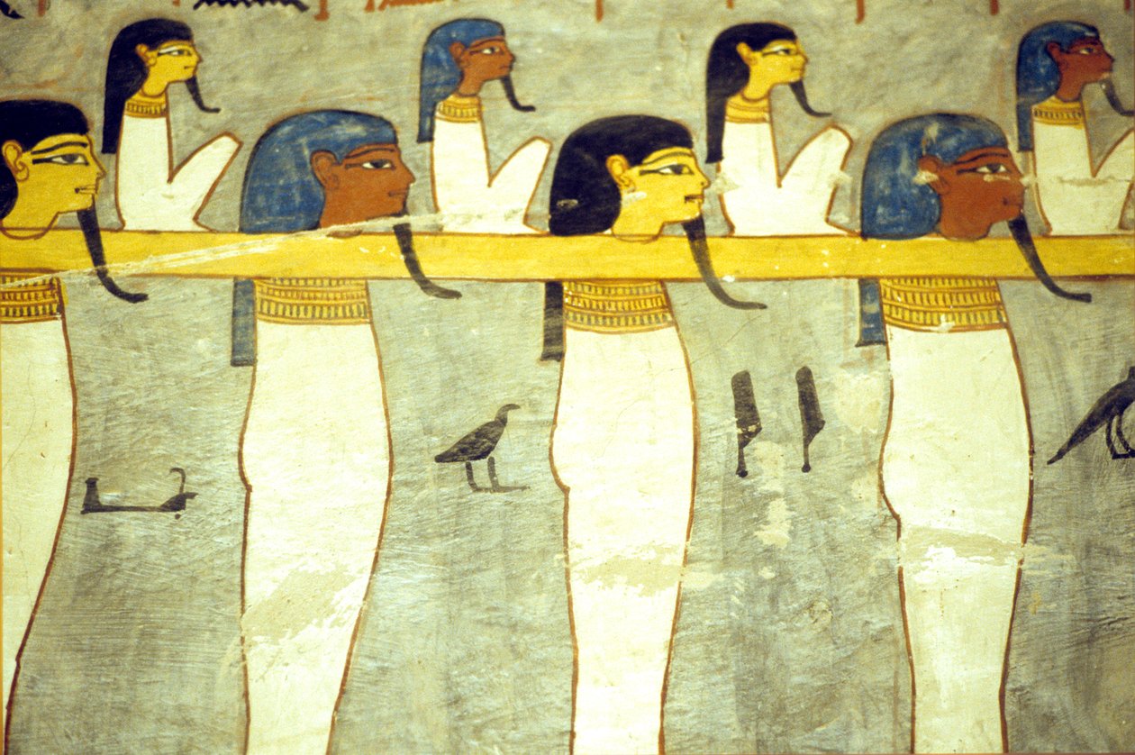 Antik Mısır, Resim, Hathor#39;a bağlı yeraltı tanrıları, ilahi inek, güneş enerjili barikatı çeken, Rameses I#39;in Mezarı, Thebes by School Egyptian