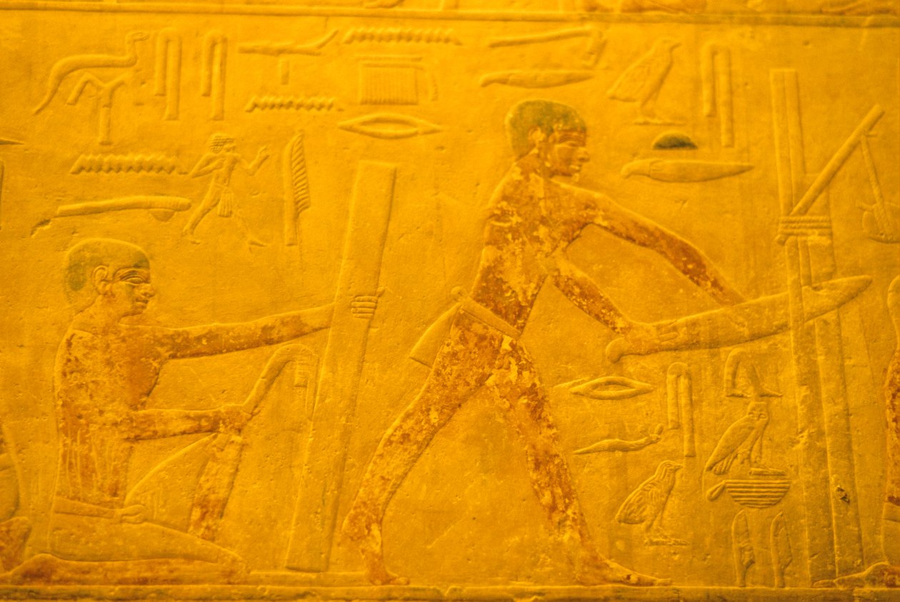 Antik Mısır, Duvar oymacılığı/boyama, Mastaba/Ti Mezarı, Saqqara, 5. Hanedan, Marangozlar, ahşap rendeleme ve kesme (fotoğraf) by School Egyptian