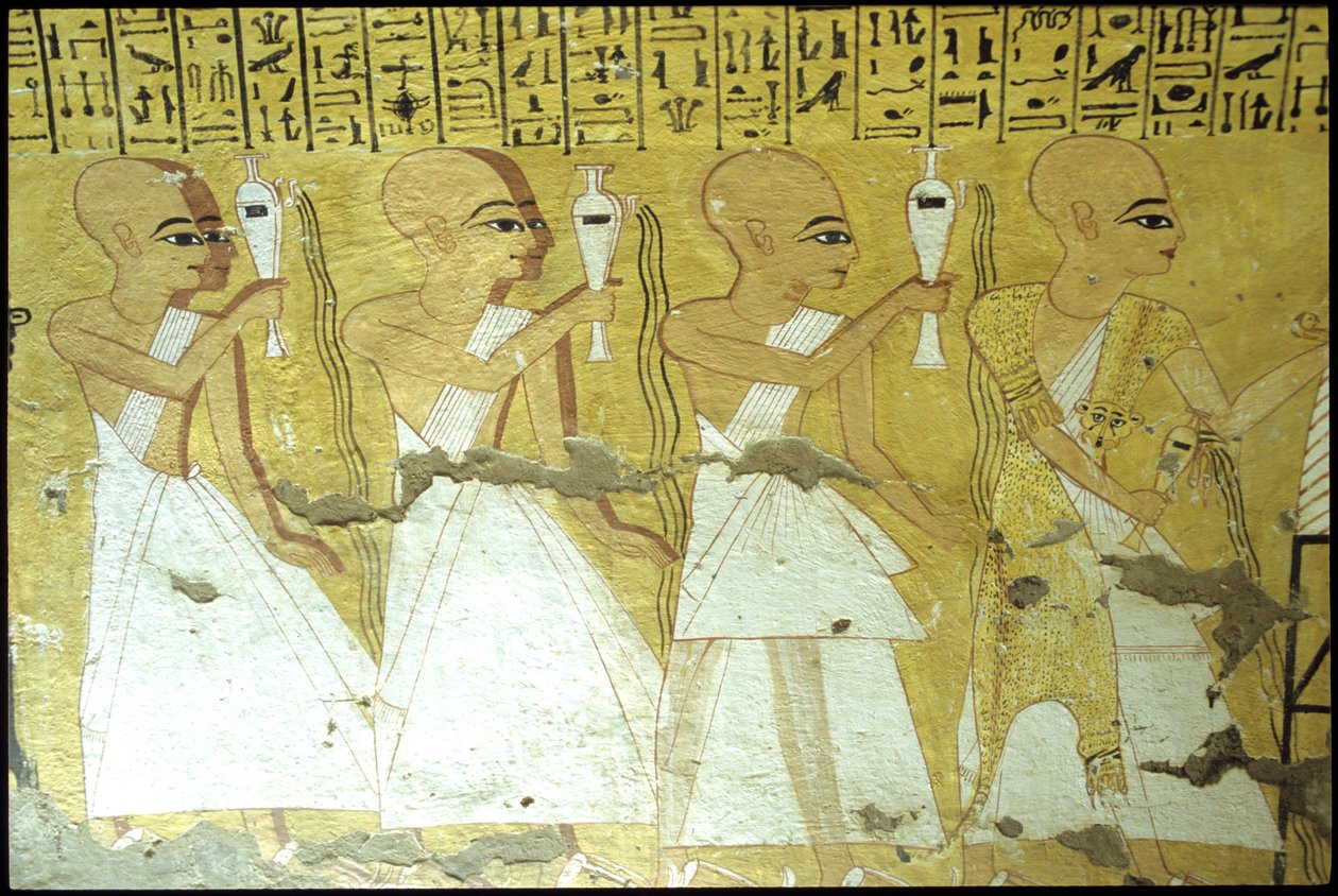 Antik Mısır, Duvar resmi Inherkhau Mezarı, Thebes, Soyluların Mezarı, 20. hanedan, Inherkhau için içki döken rahipler (fotoğraf) by School Egyptian
