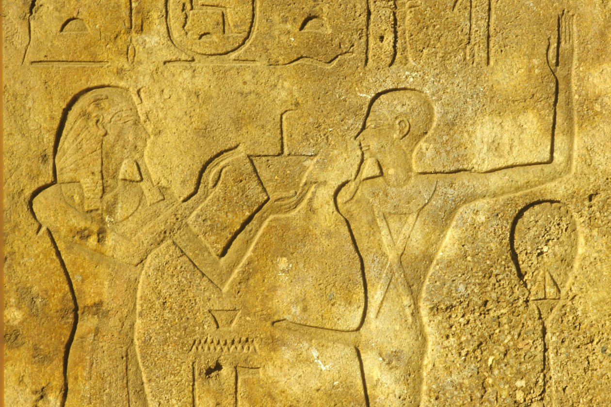 Antik Mısır, Duvar resmi/oyma, Karnak/Luksor Tapınağı, Hatshepsut, Tanrı Min#39;e tütsü sunuyor by School Egyptian