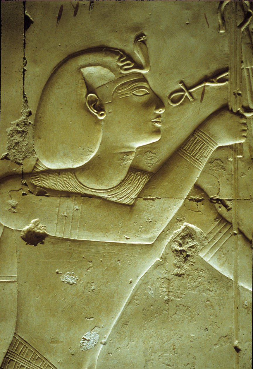 Antik Mısır, Duvar resmi/oyma, Seti I#39;in hayat alması, ankh ile simgelenen, Seti I Tapınağı, Abydos by School Egyptian
