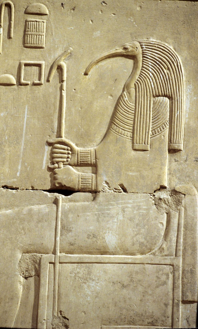 Antik Mısır, Duvar resmi/oyma, Tanrı Thoth, Seti I Tapınağı, Abydos by School Egyptian