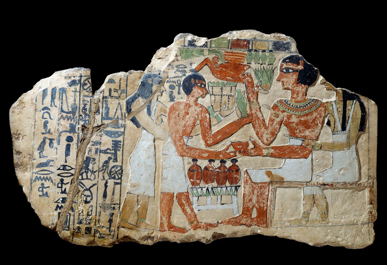 Mısır antikası: Kireçtaşından Iri steli. Bir teklif yapan bir çift. İlk ara dönem (MÖ 2200-2033) Güneş. 0,3x0,52 m Paris, Louvre Müzesi by School Egyptian