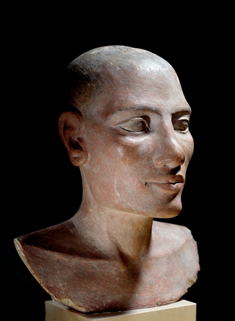 Mısır antikası: Tuz başı. Kireçtaşı heykeli, Eski İmparatorluk (MÖ 2700-2200 civarında). Paris, musee du Louvre - Mısır Antik Çağı: Genç bir erkeğin başı “Tuz” dedi, kireçtaşı boyalı, Eski Krallık (yaklaşık MÖ 2700-2200), Louvre Müzesi, Paris by School Egyptian