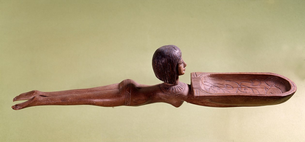 Mısır antikası: Bir ördek tutan çıplak bir yüzücü olarak adlandırılan kozmetik kaşık için tahta kaşık. 18. hanedan, yeni imparatorluk. Paris, Louvre Müzesi by School Egyptian