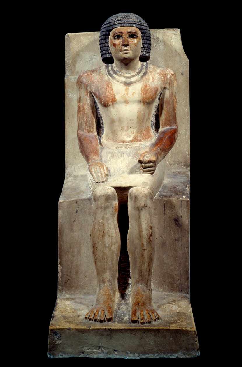 Egyptian antiquite: limestone statuette of Kai, administrator of the jackal. From Saqqara. Old empire, 5th dynasty. Paris, Louvre Museum by School Egyptian