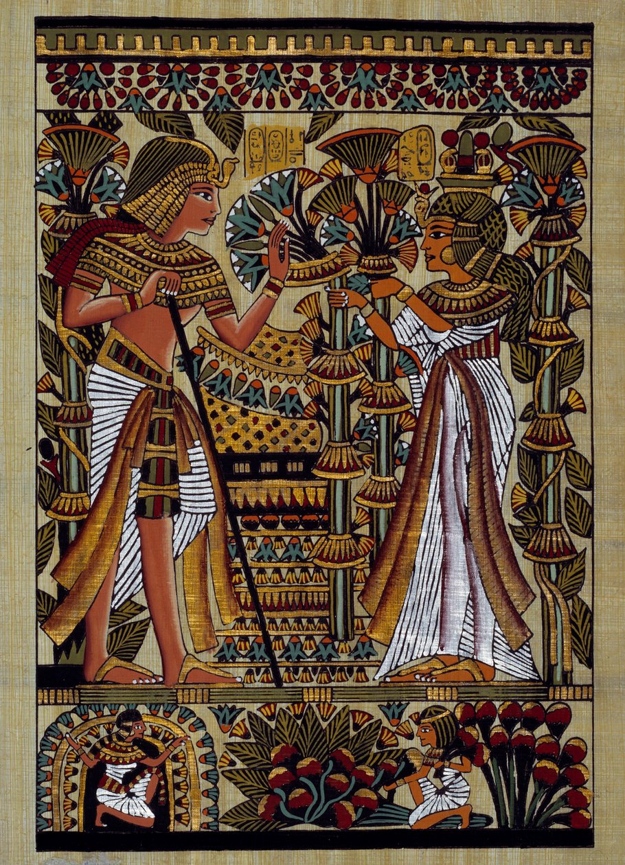 Mısır antikaları: firavuna teklif. Papirüs, Yeni İmparatorluk by School Egyptian