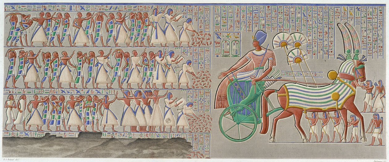 Thebes, Medynet-Abu: sarayın peristilinin güney galerisine oyulmuş renkli kısma - “” Mısır Antik Çağları”, T.II by School Egyptian