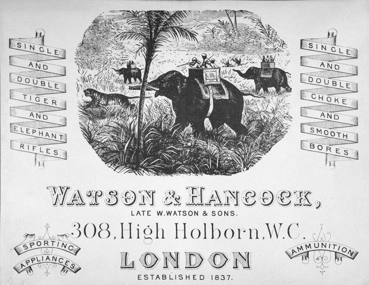 Watson & Hancock silah ustaları için reklam, c.1900 (lito) by School English