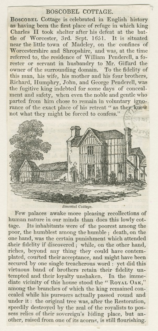 Boscobel House: gravür, nd [c 1830] (baskı) by School English