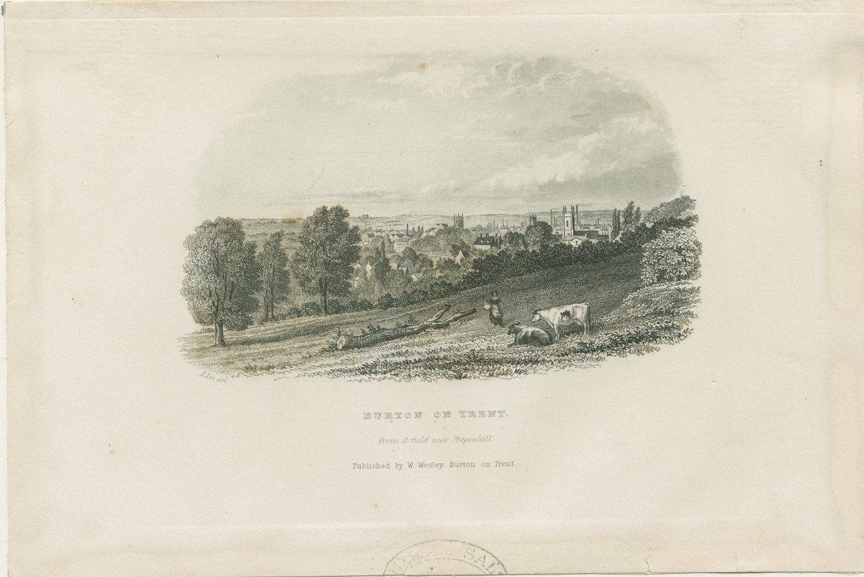 Burton-upon-Trent Köprüsü ve Kasabası: çelik gravür ve [?19. yüzyıl] (baskı) by School English