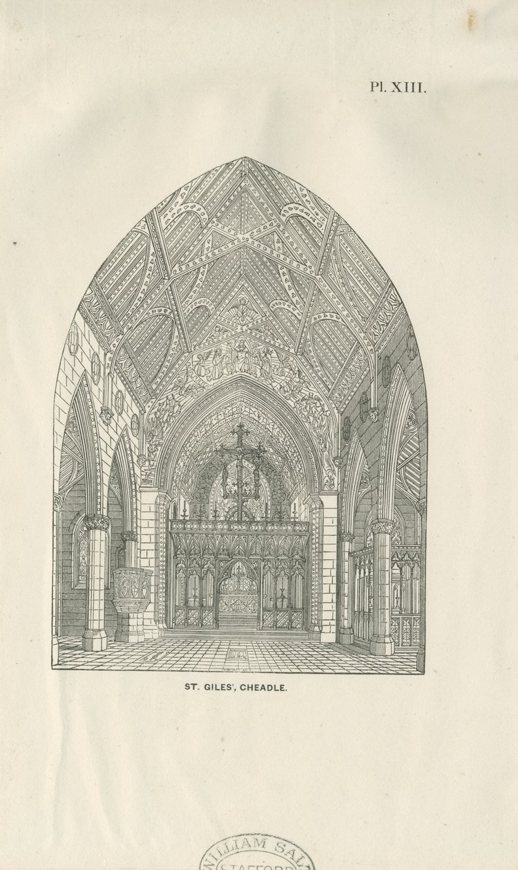 Cheadle - St. Giles Kilisesi: ahşap gravür ve [19. yüzyıl] (baskı) by School English