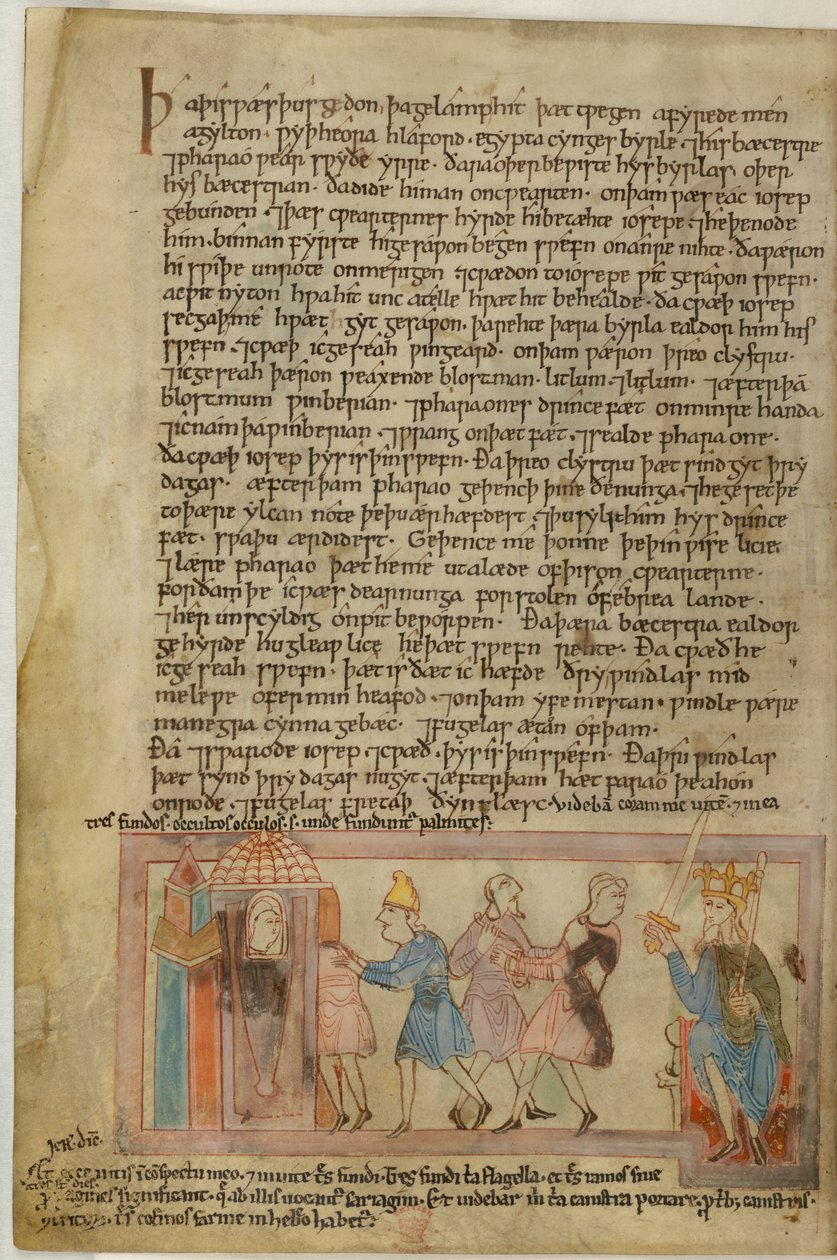 Cotton Claudius B. IV, f.58v Anglo-Sakson Adaletini gösteren bir sahne, (parşömen)