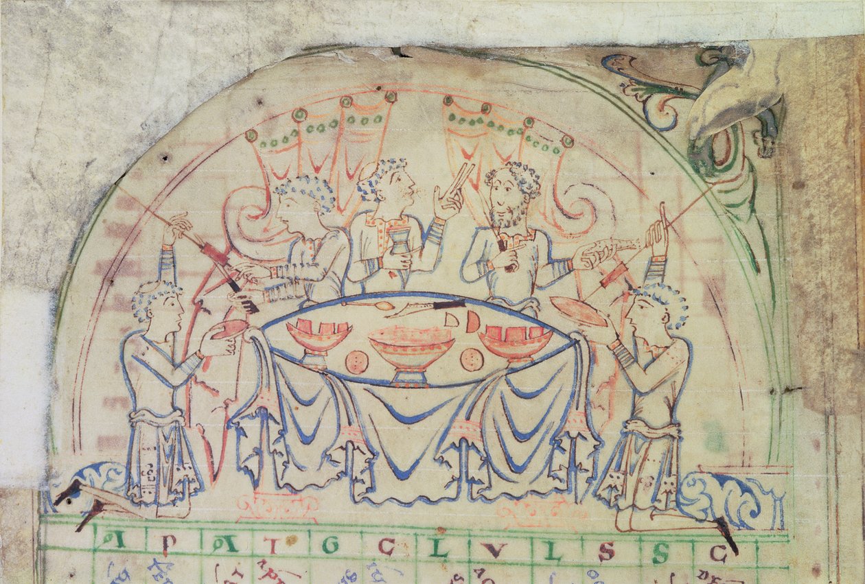 Cotton MS Tiberius C VI f.5v Takvimden bayram sahnesi, 11. yüzyılın 3. çeyreği - 12. yüzyılın 2. yarısı (parşömen) by School English