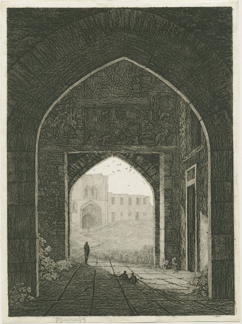 Dudley Castle - Gatehouse ve North Gateway: gravür ve [?19th Century] (baskı) by School English