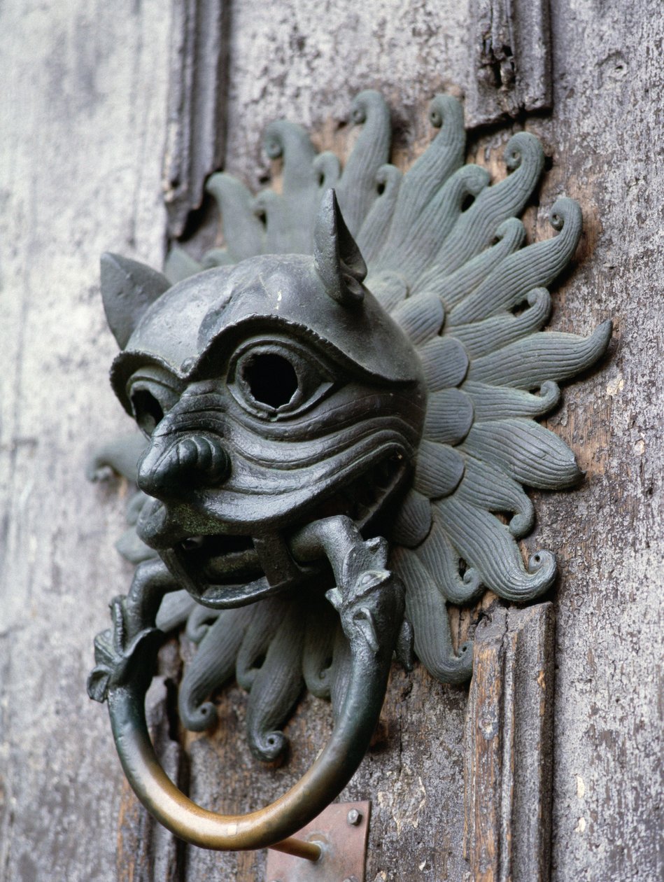 Durham Katedrali Sanctuary Tokmağı, 12. yüzyıl bronz orijinalinin kopyası (fotoğraf) by School English
